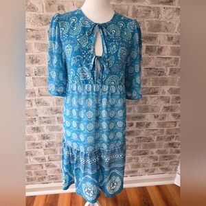 Smith & Quinn Blue Floral Tie-Front Boho Dress Size Small